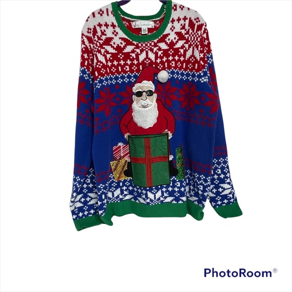 Jolly Sweater Santa Christmas 3D Sequins Embellished Unisex XL - Picture 10 of 12